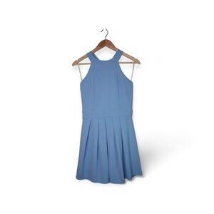Blue Sleevless Halterneck Baby Doll Dress with Back Bow